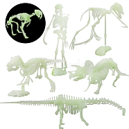 Luminous Artificial Plastic Dinosaur Skeleton Model, Glow in The Dark, for Halloween Prank Prop Decoration, Honeydew, 25~145x65~275x60~110mm, 6pcs/set(LUMI-PW0004-062)
