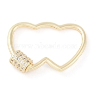 Rack Plating Brass Micro Pave Cubic Zirconia keychain Clasps, Heart, Golden, 27.5x18.5mm(KK-K374-03A-G)