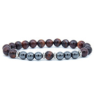 Dyed Natural Tiger Eye & Synthetic Hematite Stretch Bracelet(XX9870-3)