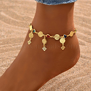 Fashionable Real 18K Gold Plated Brass Rhinestone Tassel Anklets for Women Beach Casual Style, 7-7/8 inch(20cm)(AQ8665)