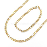 304 Stainless Steel Necklaces and Bracelets Jewelry Sets, Curb Chain, Golden, 23.62 inch(60cm), 8-7/8 inch(225mm)(SJEW-E066-02G)