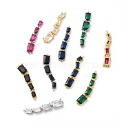 Brass Pave Cubic Zirconia Connector Charms, Cadmium Free & Lead Fre, Four Rectangle Links, Mixed Color, 31x6x3.5mm, Hole: 0.9mm(KK-G458-01)