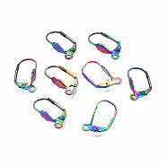 304 Stainless Steel Leverback Earring Findings, Ear Wire, Shell Shape with Loop, Rainbow Color, 19x10x4.5mm, Hole: 1.6mm, Pin: 0.8mm(STAS-N098-005)