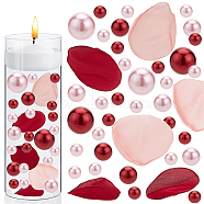 Vase Fillers for Centerpiece Floating Candles, including Satin Circular Artificial Rose Petals, with Plastic Imitation Pearl Undrilled/No Hole Beads, Mixed Color, Beads: 10~20mm, 140pcs, Petals: 43~55x32~45x0.2~0.5mm, 60pcs(DIY-BC0006-38)