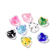 Glass Heart Beads, with Enamel, Bead in Bead, Mixed Color, 12x11.5~12.5x6.5~7mm, Hole: 0.8~1mm(GLAA-D005-01)