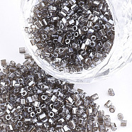 Grade A Glass Seed Beads, Hexagon(Two Cut), Transparent Colours Lustered, Light Grey, 1.5~2.5x1.5~2mm, Hole: 0.8mm, about 2100pcs/bag, 450g/bag(SEED-S022-03T)