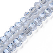 Electroplate Transparent Glass Beads Strands, Faceted, Round, Cornflower Blue, 10x8~9mm, Hole: 1.5mm, about 58~60pcs/strand, 19.69 inch(50cm)(EGLA-N002-31-F06)