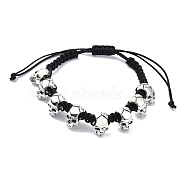 Adjustable Alloy Braided Beads Bracelets, Halloween Skull Bracelets for Men Women, Black, Inner Diameter: 2~3-1/8 inch(5~7.8cm)(BJEW-JB10917)