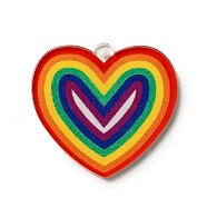 Rainbow Color Printed Acrylic Pendants, Heart Pattern, 29.5x31.5x2.5mm, Hole: 1.6mm(OACR-B006-01F)