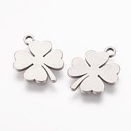 304 Stainless Steel Charms, Clover, Stainless Steel Color, 14.5x11.5x0.8mm, Hole: 1.5mm(STAS-L191-17P)
