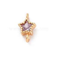 Brass Cubic Zirconia Star Connector Charms, Real 18K Gold Plated, Purple, 10.5x6x3.5mm, Hole: 0.9mm(KK-Z084-11G-01)