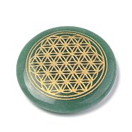 Chakras Themed Natural Green Aventurine Cabochons, Flat Round with Flower of Life, 35x6~7mm(G-P001-22E)