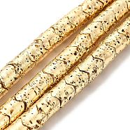 Electroplated Natural Lava Rock Beads Strands, Column, Light Gold Plated, 8x6.5mm, Hole: 1.4mm, about 60pcs/strand, 15.35~15.75 inch(39~40cm)(G-G984-03KCG)