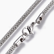 Non-Tarnish 304 Stainless Steel Mesh Chain Necklaces, with Lobster Claw Clasp, Stainless Steel Color, 17.7 inch(45cm), 3.2mm(NJEW-L167-03A-P)