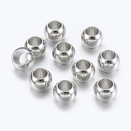 Platinum Brass European Beads, Large Hole Rondelle Beads, 7x5mm, Hole: 4mm(X-KK-E359-7mm-P)
