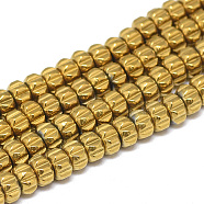 Electroplate Non-magnetic Synthetic Hematite Beads Strands, Flower, Golden Plated, 5x3mm, Hole: 2mm, about 133pcs/strand, 15.7 inch(G-T061-46A)