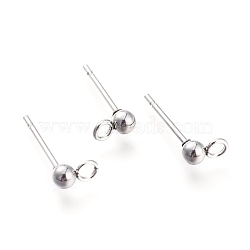 304 Stainless Steel Ear Stud Components, with Loop, Ball, Stainless Steel Color, 14x3mm, Hole: 1.6~1.8mm, Pin: 0.7mm(X-STAS-F227-18A-P)