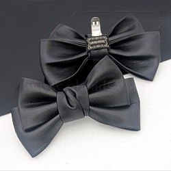 Leather Bowknot Shoe Decorations, Detachable Shoe Buckle Clips, with Iron Findings, Black, 75x116x30mm(AJEW-WH0323-23B)