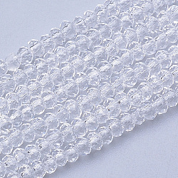 Transparent Glass Beads Strands, Faceted, Rondelle, Clear, 2.5~3.1x1.5~2.2mm, Hole: 0.5mm, about 165~170pcs/strand, 16~17.5 inch(GLAA-R200-C09)