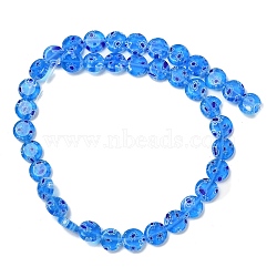 Handmade Millefiori Lampwork Beads Strands, Flat Round, Deep Sky Blue, 9.5~10x3.5~4mm, Hole: 0.6mm, about 36pcs/strand, 13.90''~14.41''(35.3~36.6cm)(LAMP-G166-17B-03)