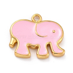 Golden Brass Enamel Pendants, Long-Lasting Plated, Elephant, Pink, 16x17.5x2mm, Hole: 1.6mm(KK-P197-08D-G)
