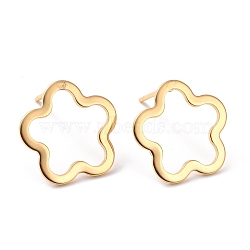 201 Stainless Steel Flower Stud Earring with 316 Stainless Steel Pin for Women, Real 24K Gold Plated, 14x14mm, Pin: 0.7mm(STAS-K241-18G)