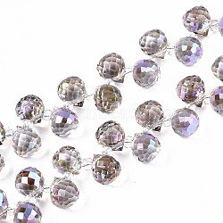Transparent Glass Beads Strands, Top Drilled Beads, AB Color Plated, Faceted Teardrop, Violet, Teardrop: 9.5x8mm, Hole: 0.8mm, Beads: 3~4x2.5~3.5mm, about 100pcs/strand, 23.62 inch(60cm)(GLAA-T006-14B)