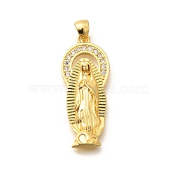 Religion Themed Rack Plating Brass Micro Pave Cubic Zirconia Pendants, Long-Lasting Plated, Lead Free & Cadmium Free, Mixed Shape Charms, Human, 33.5x14x3.5mm, Hole: 5x3mm(KK-L226-007G-24)