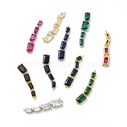 Brass Pave Cubic Zirconia Connector Charms, Cadmium Free & Lead Fre, Four Rectangle Links, Mixed Color, 31x6x3.5mm, Hole: 0.9mm(KK-G458-01)