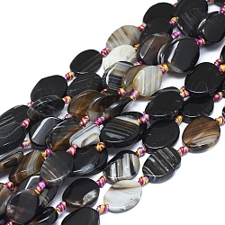 Natural Banded Agate/Striped Agate Beads Strands, Dyed & Heated, Twisted Teardrop, Black, 20~22x15~17x5~6mm, Hole: 1.6mm, about 16pcs/Strand, 17.52 inch(44.5cm)(G-L544-014)