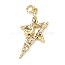 Rack Plating Brass Micro Pave Cubic Zirconia Pendants, Long-Lasting Plated, Lead Free & Cadmium Free, Star Charms, with Jump Ring, Real 18K Gold Plated, 28.5x13.5x2.5mm, Hole: 3mm(KK-K392-40G)