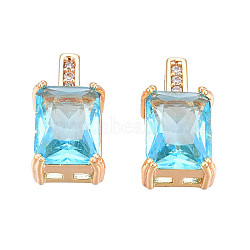 Brass Micro Pave Cubic Zirconia Charms, Real 18K Gold Plated, Flower, Cadmium Free & Nickel Free & Lead Free, Rectangle, Deep Sky Blue, 12.5x7x5mm, Hole: 1.2mm(KK-N216-345B)