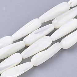 Natural Trochid Shell/Trochus Shell Beads Strands, Teardrop, Creamy White, 19~20x6mm, Hole: 0.8mm, about 20pcs/Strand, 16.06 inch(40.8cm)(SSHEL-N032-03)