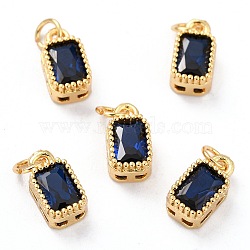 Real 18K Gold Plated Brass Inlaid Cubic Zirconia Charms, with Jump Ring, Long-Lasting Plated, Rectangle, Dark Blue, 9.5x5x3.5mm, Jump Ring: 4x0.5mm, 2.5mm Inner Diameter(X-ZIRC-L100-075G-05)