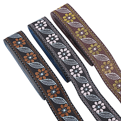 10.5M 3 Styles Ethnic Style Embroidery Polyester Ribbons, Jacquard Ribbon, Garment Accessories, Flower & Leaf Pattern, Mixed Color, 1-1/4 inch(32mm)(OCOR-FG0001-43)