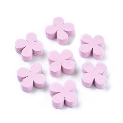 Natural Wooden Flower Beads, Dyed, Pink, 15x15mm, about 100pcs/bag(NNA0ZC9)