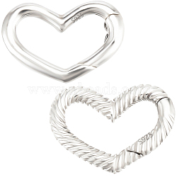 2Pc 925 Sterling Silver Spring Gate Rings, with 1Pc Double Sided Suede Fabric Silver Polishing Cloth, Heart, Silver, 12x16x2mm(STER-BBC0008-97)