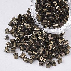 6/0 Two Cut Glass Seed Beads, Hexagon, Metallic Colours, Coffee, 3.5~5x3.5~4mm, Hole: 1mm, about 4500pcs/bag(SEED-S033-03B-07)