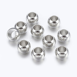 Platinum Brass European Beads, Large Hole Rondelle Beads, 7x5mm, Hole: 4mm(X-KK-E359-7mm-P)