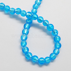 Handmade Silver Foil Glass Beads, Round, Deep Sky Blue, 7.5~8.5mm, Hole: 1mm(FOIL-R054-9)