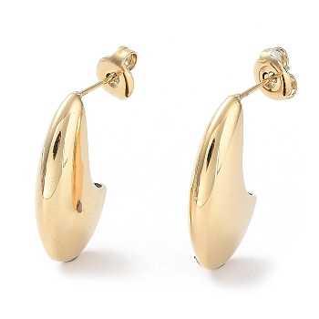 304 Stainless Steel  Stud Earrings, Crescent Moon, Real 14K Gold Plated, 22x5.5mm
