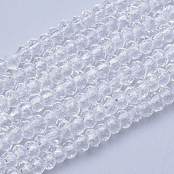 Transparent Glass Beads Strands, Faceted, Rondelle, Clear, 2.5~3.1x1.5~2.2mm, Hole: 0.5mm, about 165~170pcs/strand, 16~17.5 inch