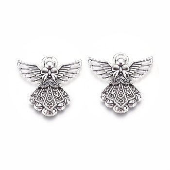 Alloy Pendants, Cadmium Free and Lead Free, Angel, Antique Silver, 43x37x4mm, Hole: 5mm