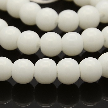 Round Glass Beads Strands, White, 6mm, Hole: 1mm, about 69pcs/strand, 16.1 inch
