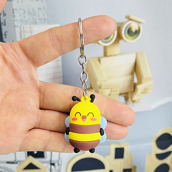 PVC Bees Pendant Keychain, with Metal Key Rings, for Car Key Bag Charms Accessories, Yellow, 10cm