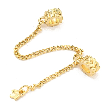 Rack Plating Alloy Leaf European Beads with Safety Chains, Large Hole Beads, Cadmium Free & Nickel Free & Lead Free, Golden, 130mmm, ring: 13x10x5.5mm