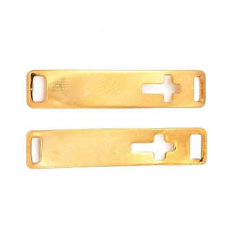 201 Stainless Steel Connector Charms, Real 24K Gold Plated, Curved Rectangle Links, Cross Pattern, 30x6x0.8mm, Hole: 4x2mm