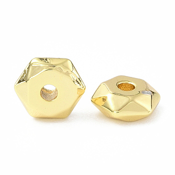 Brass Beads, Hexagon, Real 18K Gold Plated, 7x6x2.5mm, Hole: 1.5mm