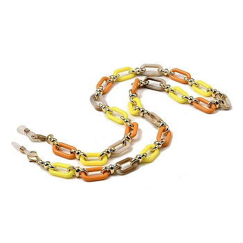Eyeglasses Chains, Acrylic Oval Link Chains Neck Strap Mask Lanyard, with 201 Stainless Steel Lobster Claw Clasps and Rubber Loop Ends, Yellow, 675mm