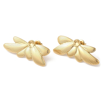 Ion Plating(IP) 304 Stainless Steel Stud Earrings, Butterfly, Real 14K Gold Plated, 16x39mm